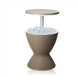 3-hauv-1 Wicker Txias Bar Rooj Nrog Ice thoob Tsev Sab nraum zoov Patio Party