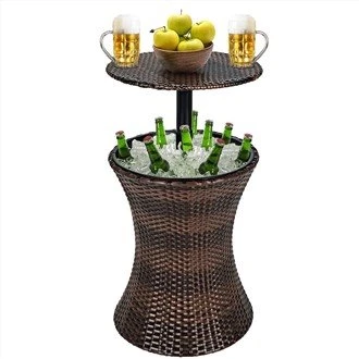 Txias Bar Rooj, Rattan Style Sab nraum zoov Patio Npias thiab Wine Cooler