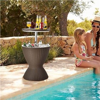 Sab nraum zoov Txias Bar Rooj, Rattan Style Patio 8 Gallon Npias Thiab Wine Cooler