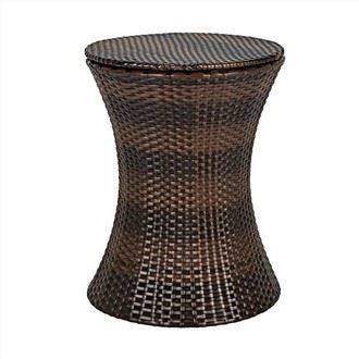 Sab nraum zoov Rattan Cooler Bar Rooj Patio Ice Bucket W / Adjustable Qhov siab
